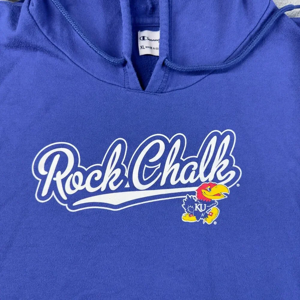 Champion KU Kansas Jayhawks Hoodie Womens Extra Large Blue Pullover Rock Chalk - Picture 4 of 10